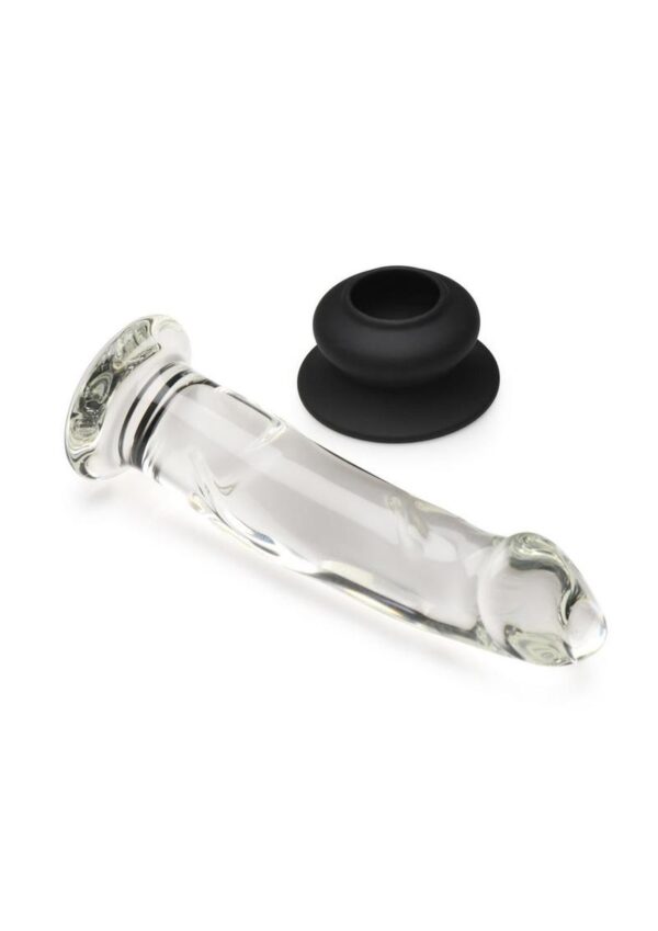 Pleasure Crystals Glass Dildo with Silicone Base 7.6in - Clear/Black - Image 4