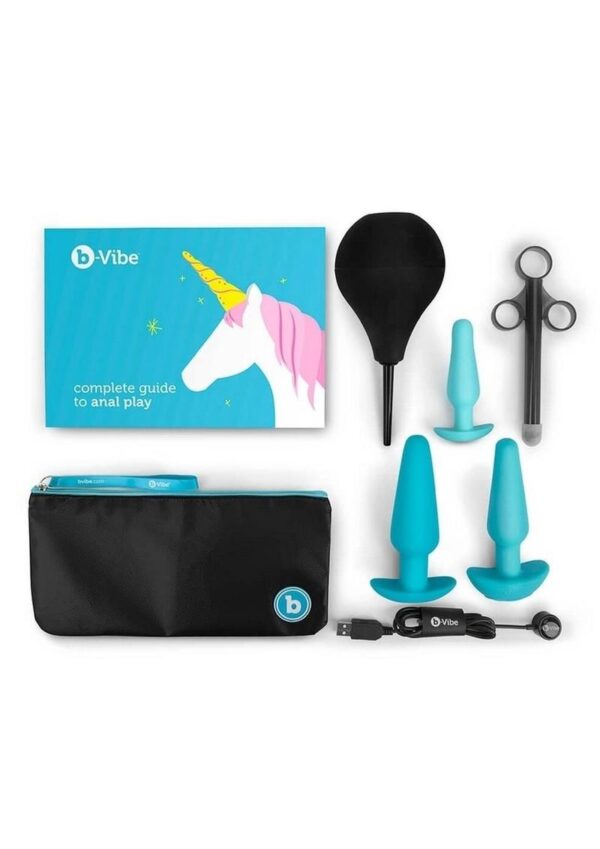 B-Vibe Anal Education Set Rechargeable Silicone Anal Play - Blue - Image 2