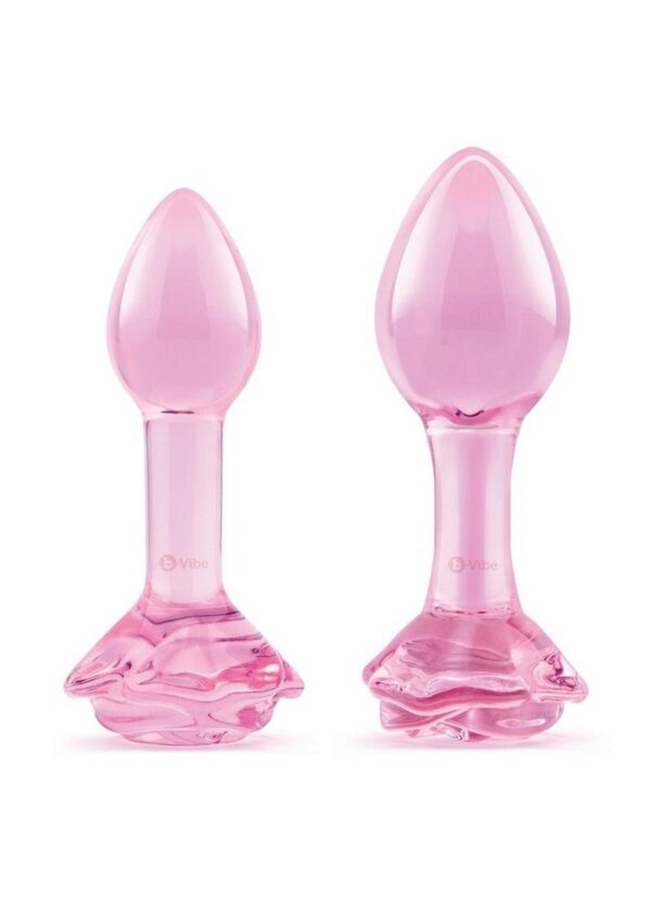 B Vibe Pink Roses Glass Butt Plug Training Set 2Pc - Image 2