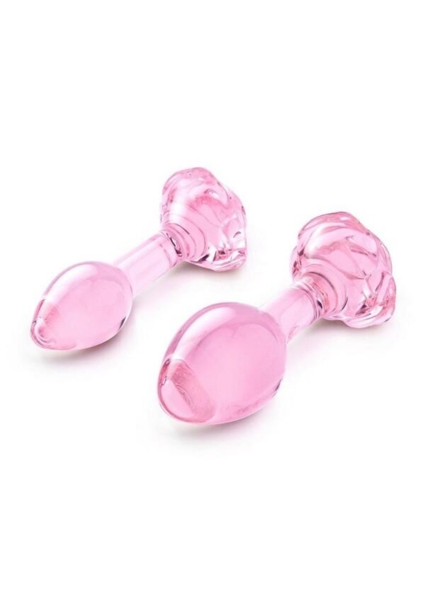 B Vibe Pink Roses Glass Butt Plug Training Set 2Pc - Image 3