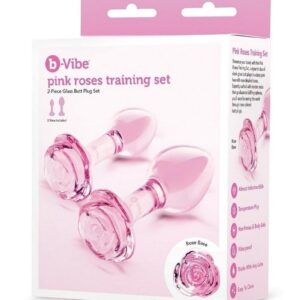 B Vibe Pink Roses Glass Butt Plug Training Set 2Pc