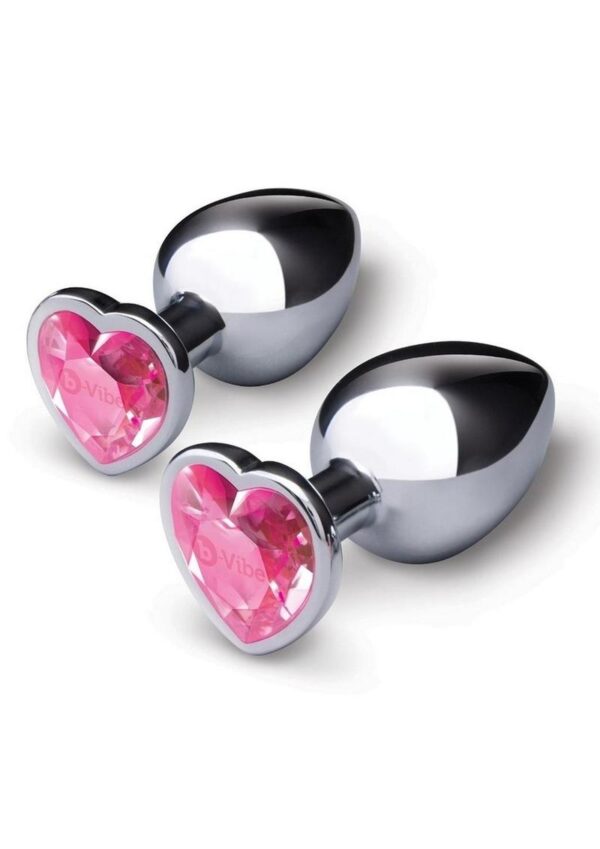 B-Vibe Jewel Metal Anal Plug Training Set (2 Piece) - Pink/Silver - Image 3