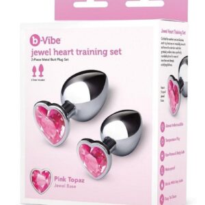 B-Vibe Jewel Metal Anal Plug Training Set (2 Piece) - Pink/Silver