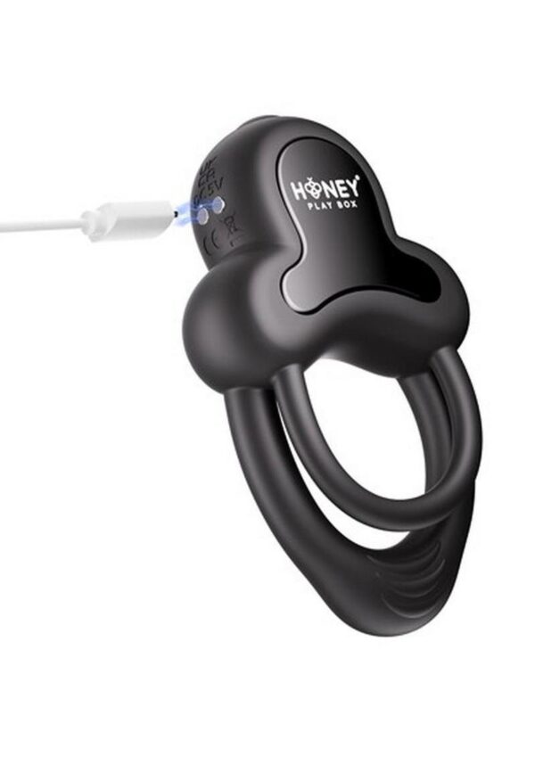 Anello App Control Vibrating Silicone Rechargeable Cock Ring with Clitoral Stimulator - Black - Image 4
