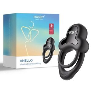 Anello App Control Vibrating Silicone Rechargeable Cock Ring with Clitoral Stimulator - Black