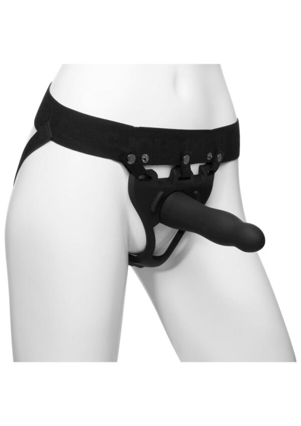 Body Extensions Be Daring Silicone Strap-On Harness with Hollow Dildo 7in (2 Piece Kit) - Black - Image 2