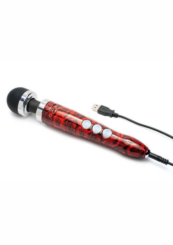Doxy Die Cast 3R Wand Rechargeable Vibrating Body Massager - Rose Pattern Red/Black - Image 2