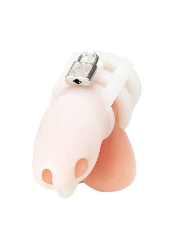 Blue Line Silicone Cock Cage with Ball Divider Small 2in - White - Image 2