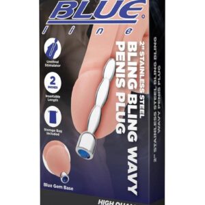 Blue Line Bling Bling Wavy Penis Plug 2in - Stainless Steel