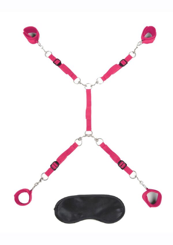 Lux Fetish Bed Spreader Restraint System (7 Piece Set) - Hot Pink - Image 2