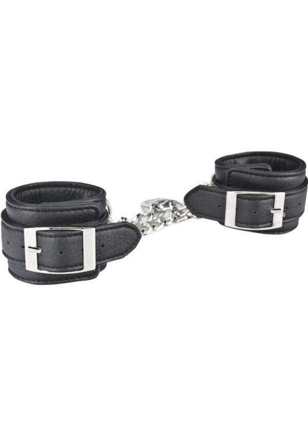 Lux Fetish Unisex Leatherette Cuffs Adjustable - Black - Image 2