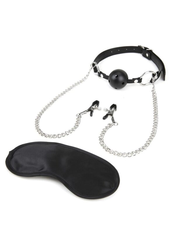 Lux Fetish Breathable Ball Gag with Nipple Clamps Adjustable - Image 2