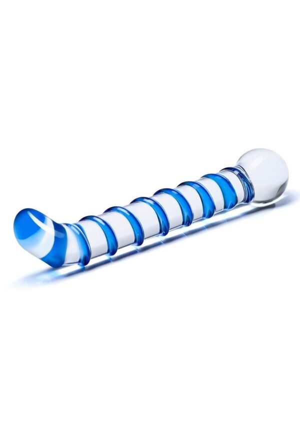 Glas Mr. Swirly G-Spot Glass Textured Dildo 6.5in - Clear/Blue - Image 3