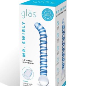 Glas Mr. Swirly G-Spot Glass Textured Dildo 6.5in - Clear/Blue
