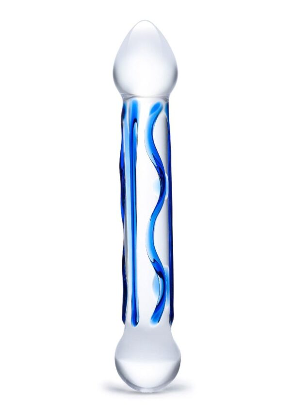 Glas Full Tip Glass Textured Dildo 6.5in - Clear/Blue - Image 2
