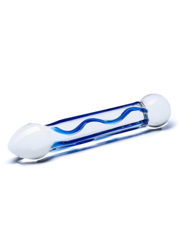 Glas Full Tip Glass Textured Dildo 6.5in - Clear/Blue - Image 3