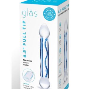 Glas Full Tip Glass Textured Dildo 6.5in - Clear/Blue