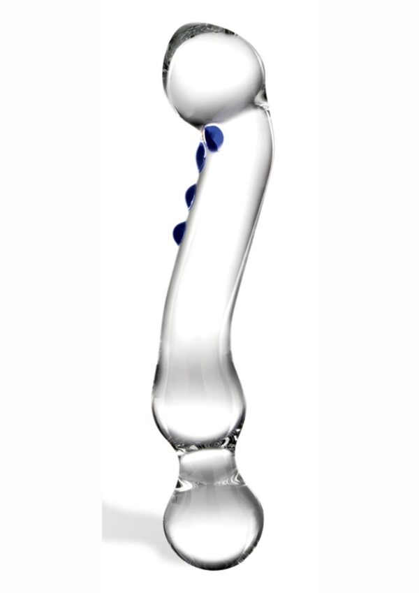 Glas Curved G-spot Glass Textured Dildo 6in - Clear/Blue - Image 2