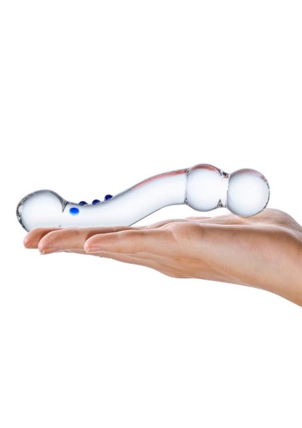 Glas Curved G-spot Glass Textured Dildo 6in - Clear/Blue - Image 3