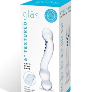 Glas Curved G-spot Glass Textured Dildo 6in - Clear/Blue