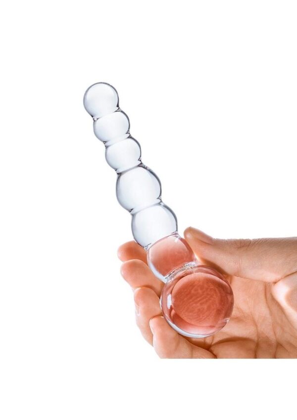 Glas Curved Beaded Glass Dildo 5in - Clear - Image 3