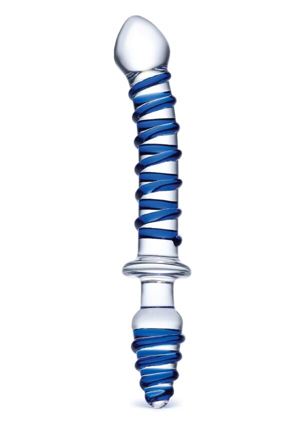 Glas Mr Swirly Double Ended Glass Dildo and Butt Plug 10in - Blue/Clear - Image 2