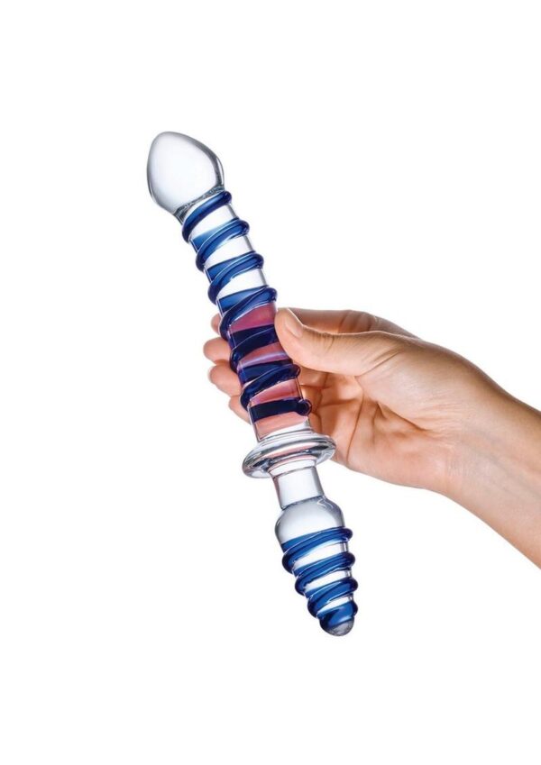 Glas Mr Swirly Double Ended Glass Dildo and Butt Plug 10in - Blue/Clear - Image 4
