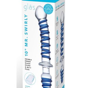 Glas Mr Swirly Double Ended Glass Dildo and Butt Plug 10in - Blue/Clear