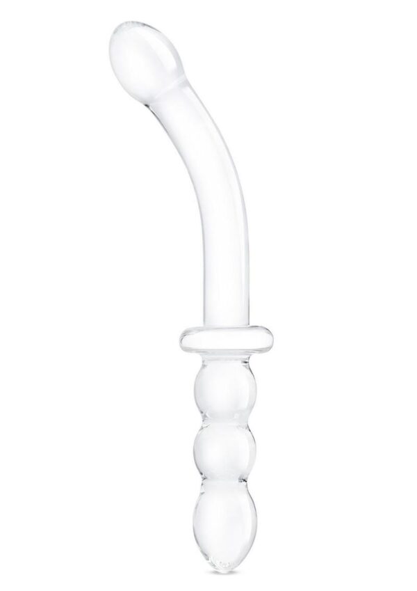 Glas Girthy Ribbed G-Spot Glass Dildo with Handle Grip Double End 12in - Clear - Image 2