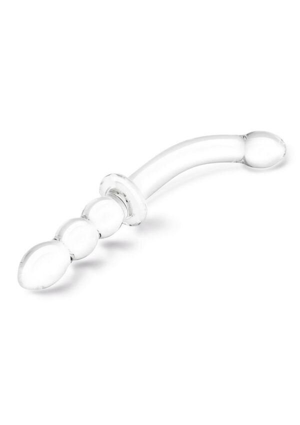 Glas Girthy Ribbed G-Spot Glass Dildo with Handle Grip Double End 12in - Clear - Image 3