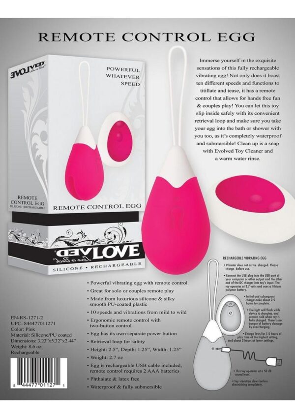 Rechargeable Silicone Egg Vibrator with Remote Control - Pink - Image 4