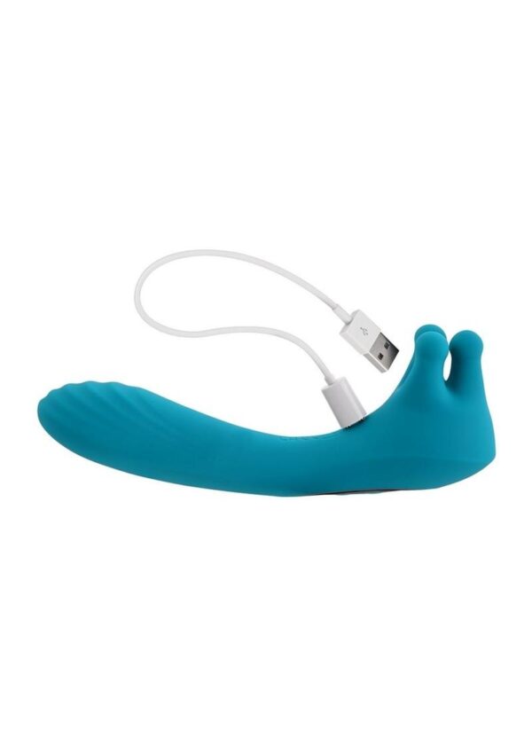 Heads or Tails Silicone Rechargeable Dual Vibrator - Teal - Image 4