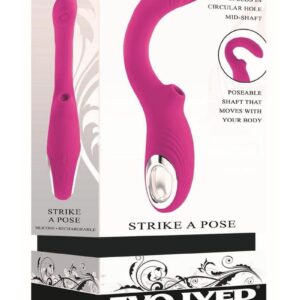 Strike a Pose Rechargeable Silicone Dual Stimulating Vibrator - Red