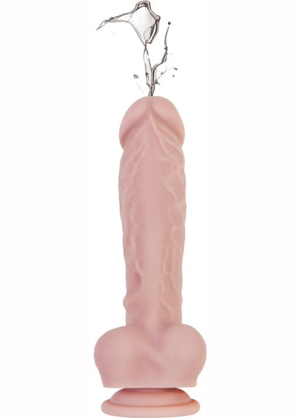 Big Shot Rechargeable Silicone Vibrating Squirting Dong with Balls 8in - Vanilla - Image 2
