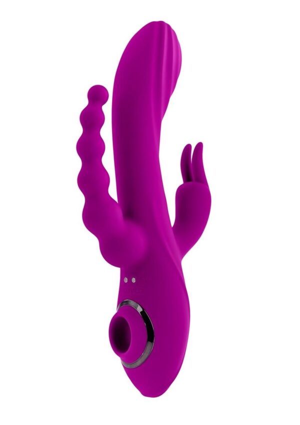 Fourgasm Rechargeable Silicone Multi Stimulator Rabbit Vibrator - Purple - Image 2