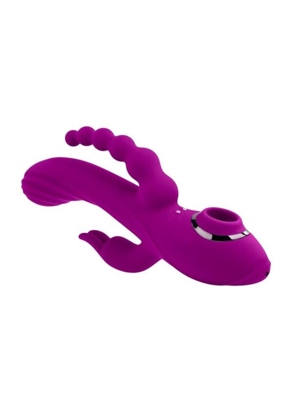 Fourgasm Rechargeable Silicone Multi Stimulator Rabbit Vibrator - Purple - Image 3