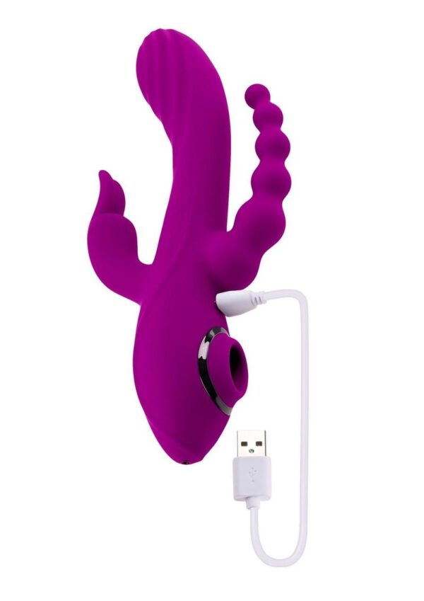 Fourgasm Rechargeable Silicone Multi Stimulator Rabbit Vibrator - Purple - Image 4