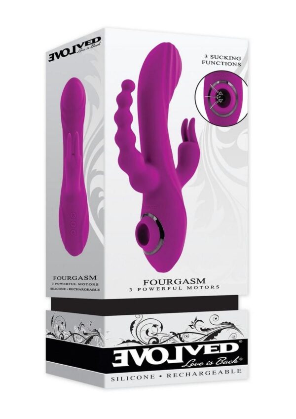 Fourgasm Rechargeable Silicone Multi Stimulator Rabbit Vibrator - Purple