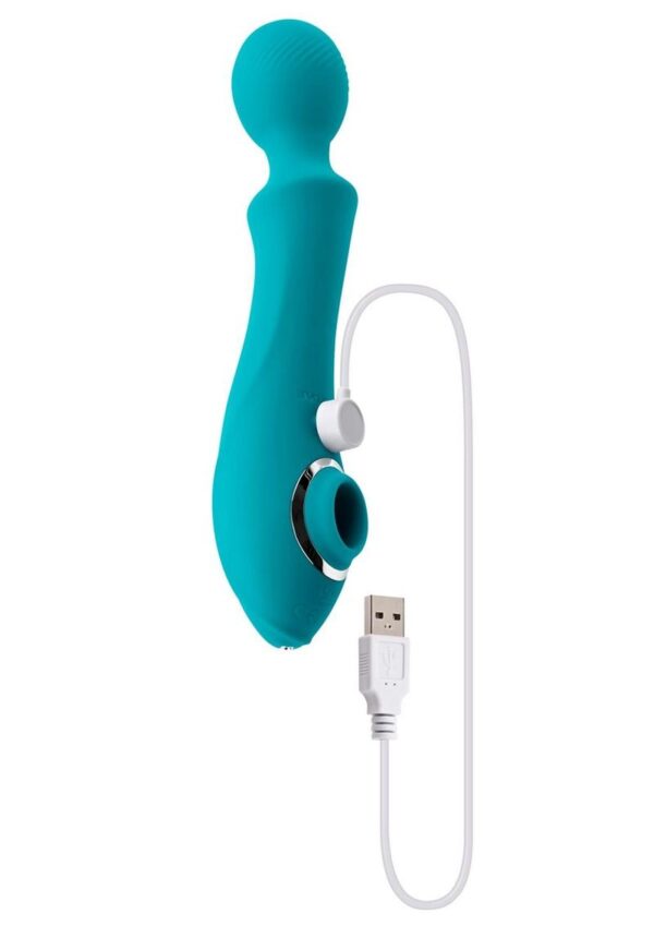 Wanderful Sucker Rechargeable Silicone Bodywand and Clitoral Stimulator - Teal - Image 4
