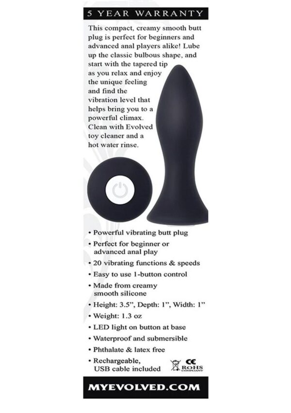 Mighty Mini Rechargeable Silicone Anal Plug with 20 Functions and Speeds - Black - Image 4