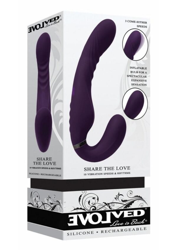 Share The Love Rechargeable Silicone Strap-On - Purple