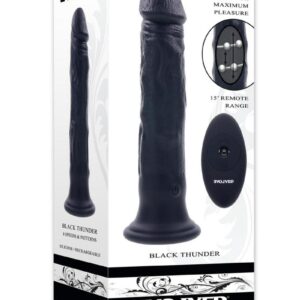 Black Thunder Rechargeable Silicone Dildo with Remote Control - Black