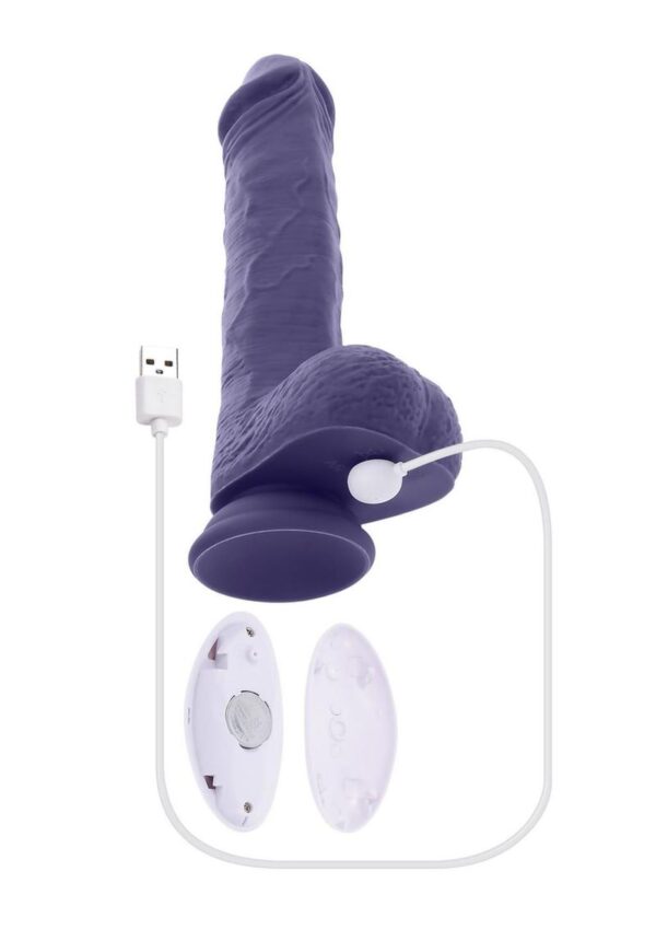 Pleasure Rider Rechargeable Silicone Thrusting Vibrating Dildo with Remote Control - Purple - Image 4