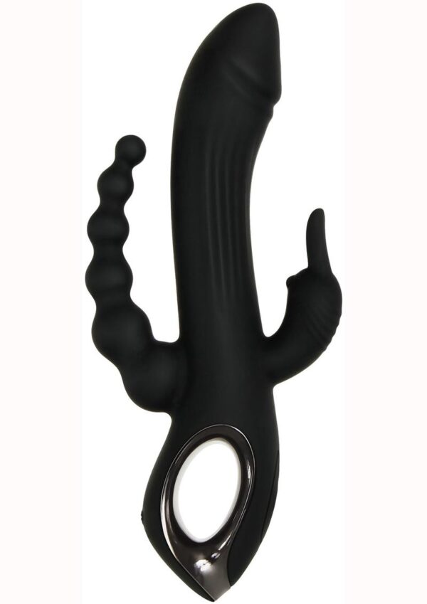 Trifecta Rechargeable Silicone Rabbit Vibrator - Black - Image 2