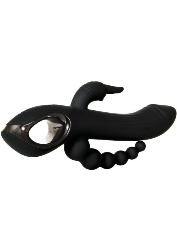 Trifecta Rechargeable Silicone Rabbit Vibrator - Black - Image 3