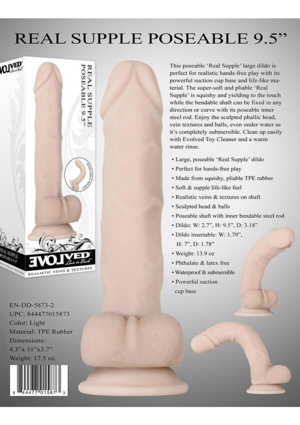 Real Supple Poseable Dildo with Balls 9.5in - Vanilla - Image 4