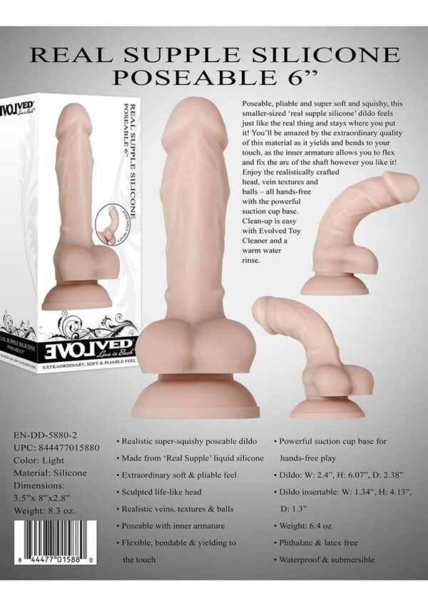 Real Supple Poseable Silicone Dildo with Balls 6in - Vanilla - Image 4