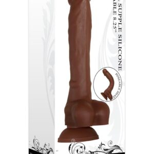 Real Supple Poseable Silicone Dildo with Balls 8.25 in - Chocolate