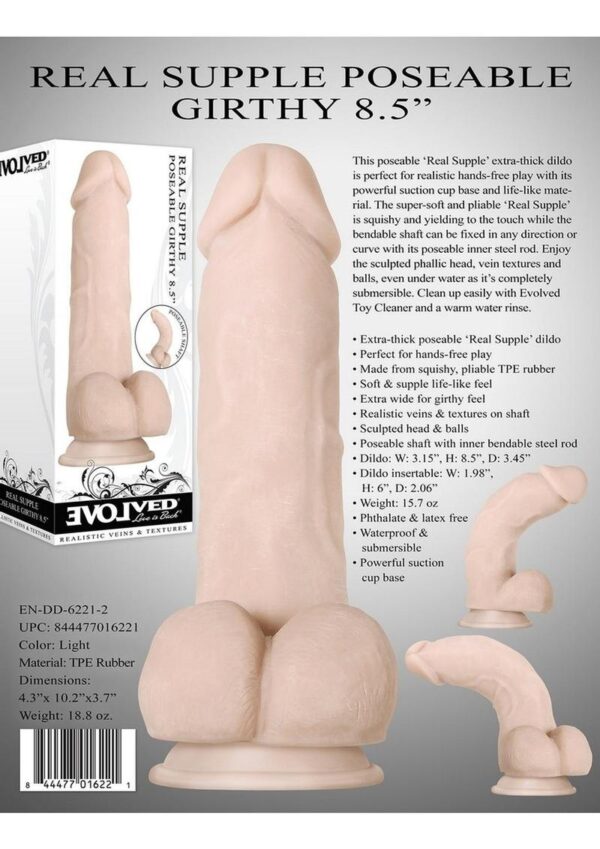 Real Supple Girthy Poseable Dildo with Balls 8.5in - Vanilla - Image 4