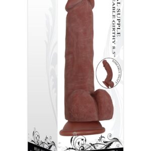 Real Supple Girthy Poseable Dildo with Balls 8.5in - Chocolate